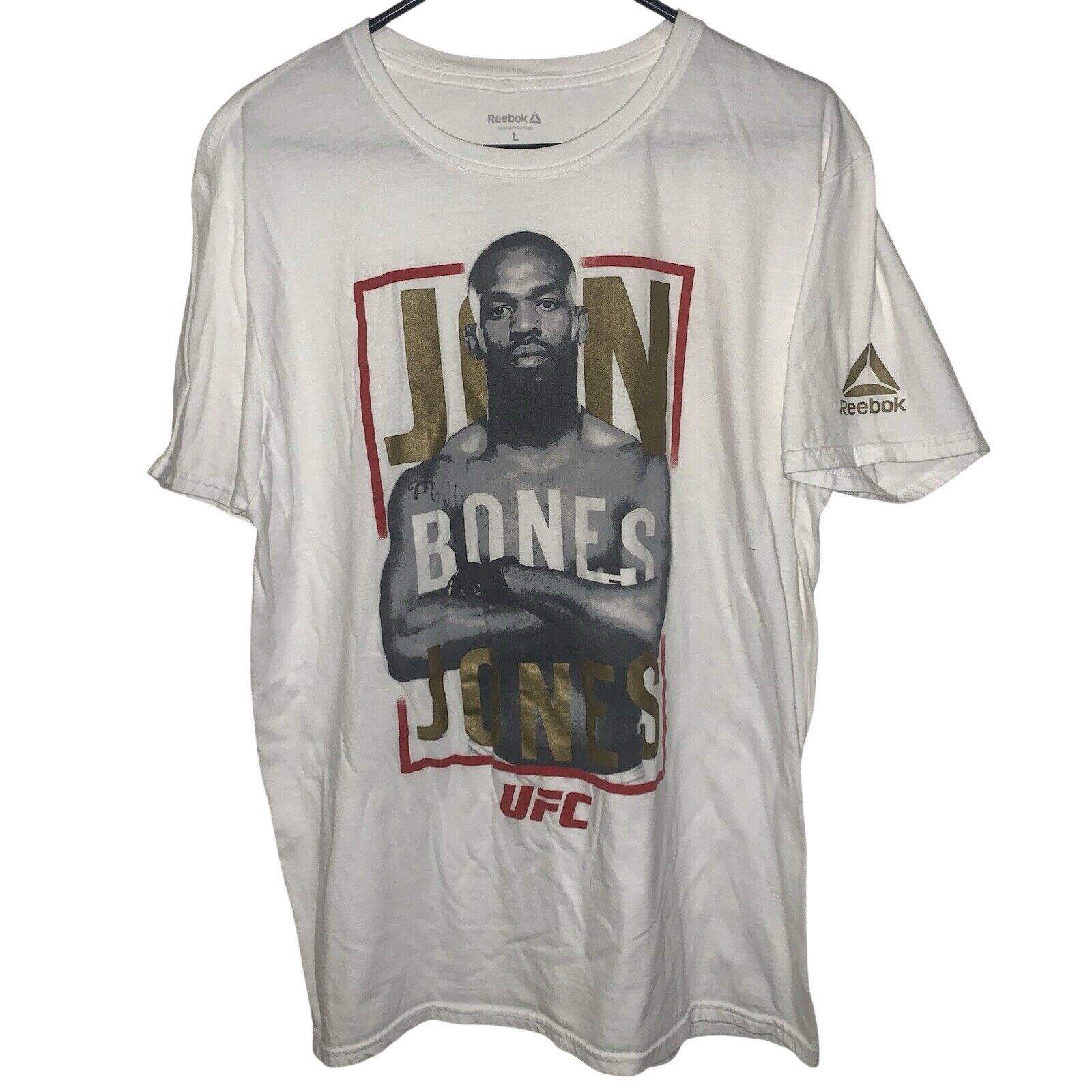 Official Jon Bones Jones Ufc Mma White Gold Reebok Shirt L